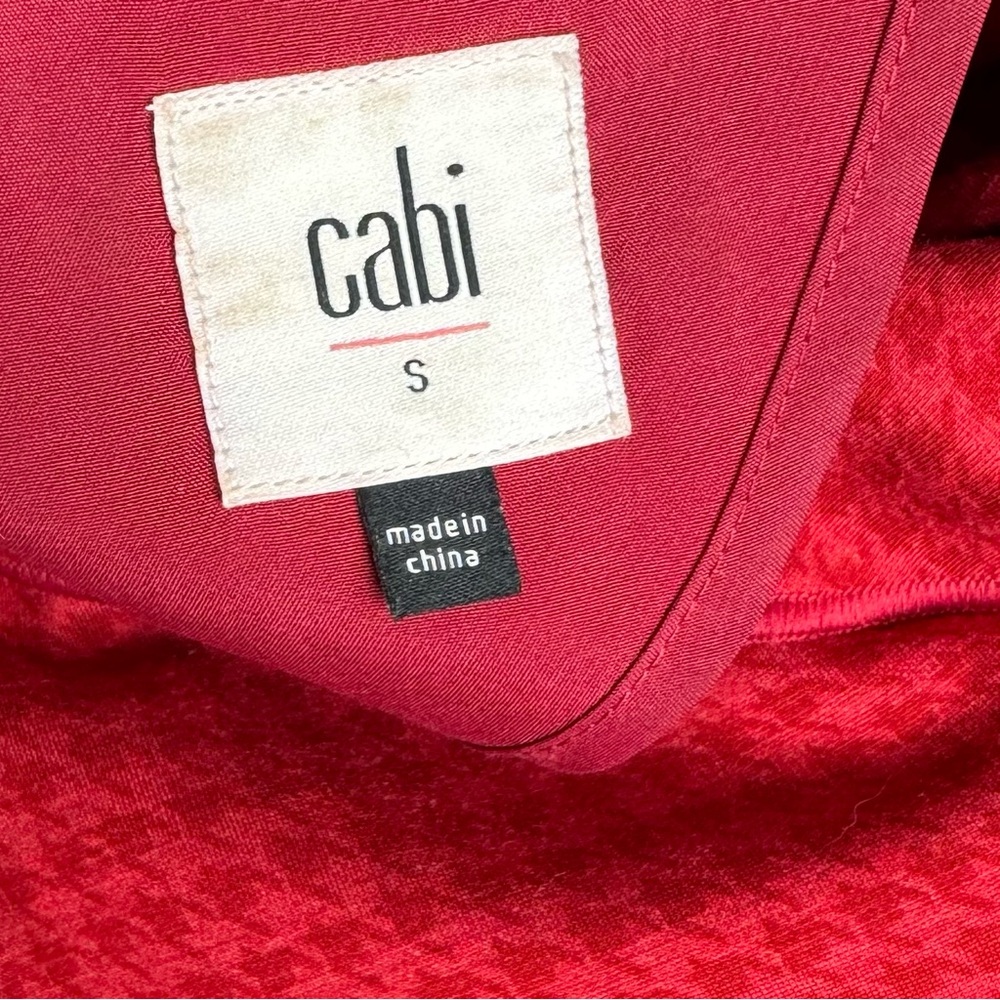CAbi Red Houndstooth Long Coat S Chic Elegant Ponte Asymmetrical Ruffle Peacoat - Picture 9 of 13